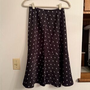 LOFT Black and White Patterned A-Line Skirt